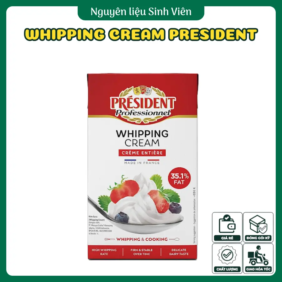 Kem sữa đánh bông whipping cream President