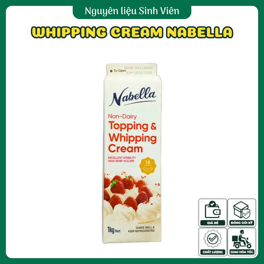 Kem sữa đánh bông whipping cream Nabella