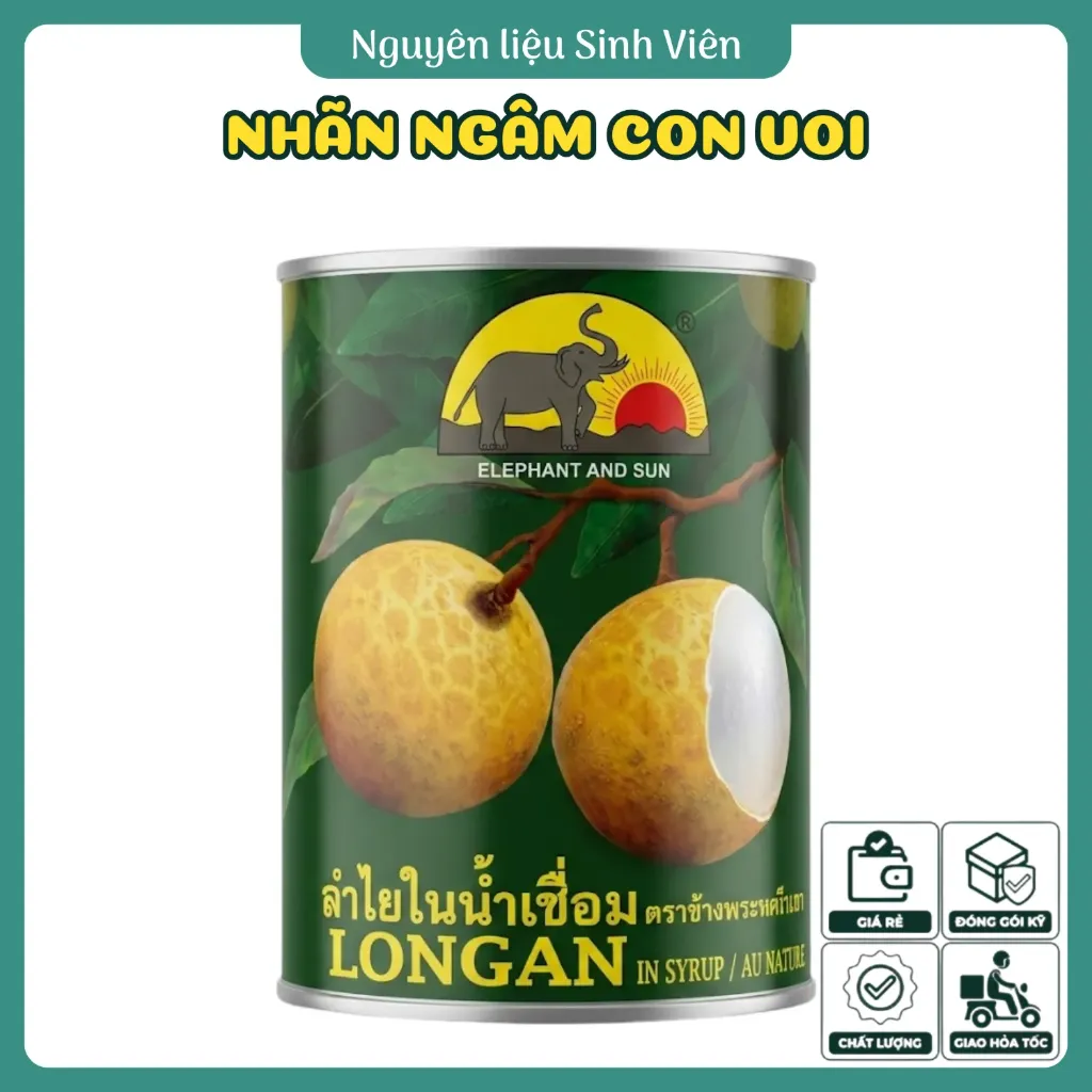 Nhãn ngâm đóng lon Con Voi
