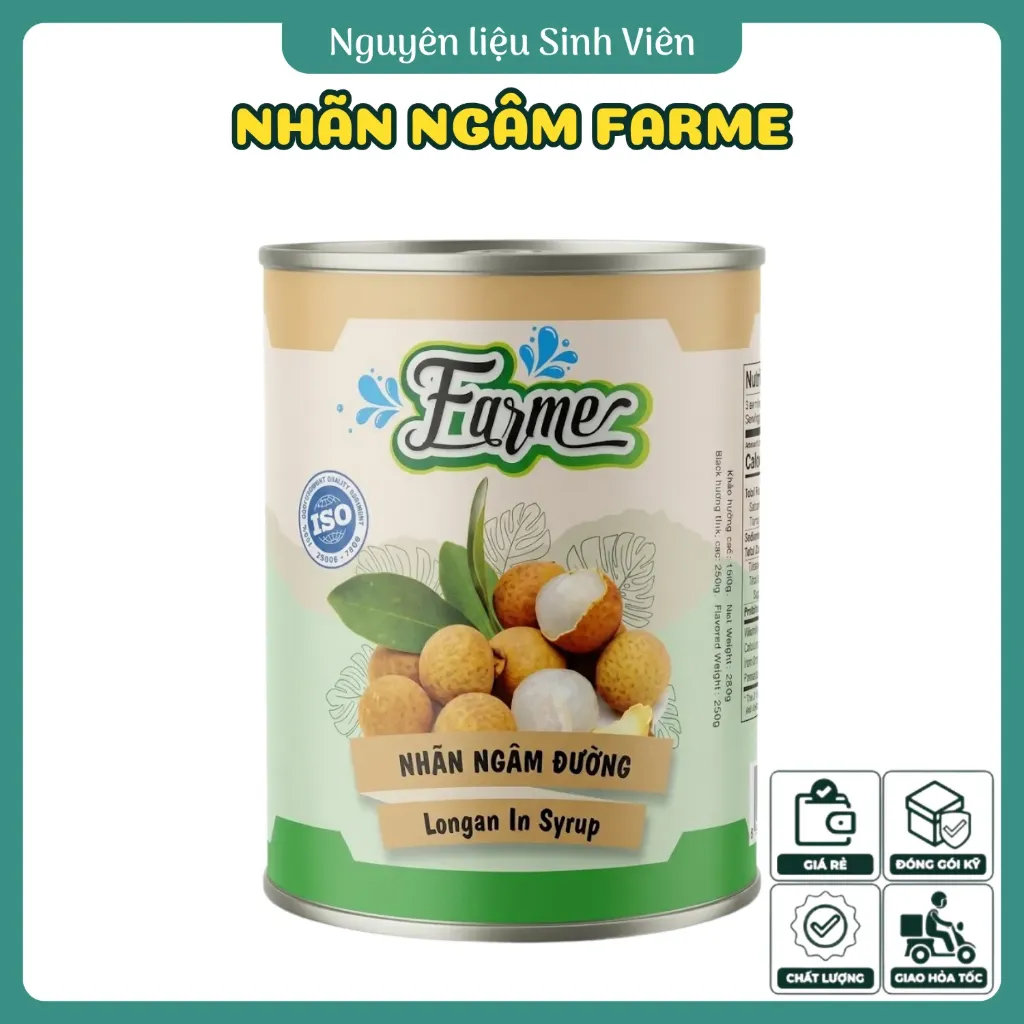 Nhãn ngâm đóng lon Farme