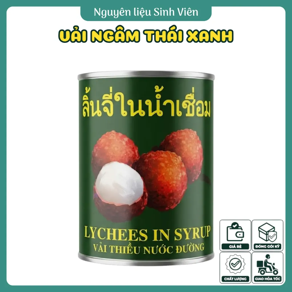 Vải ngâm đóng lon Thái xanh
