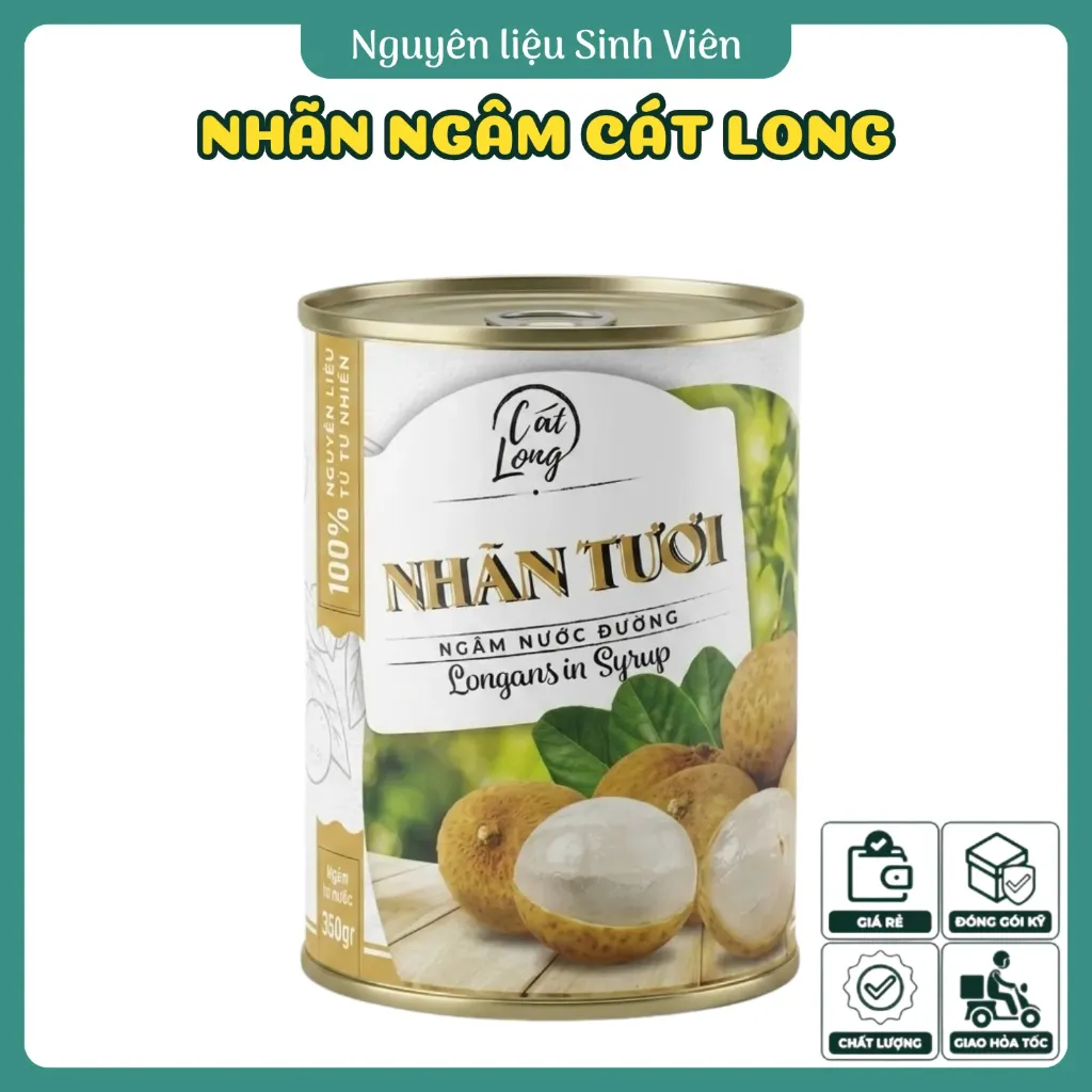 Nhãn ngâm đóng lon Cát Long