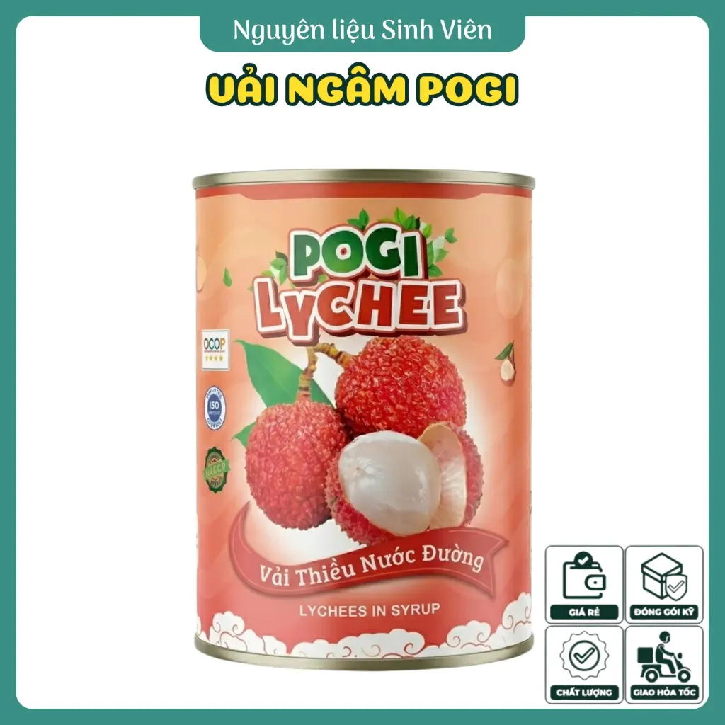 Vải ngâm đóng lon Pogi